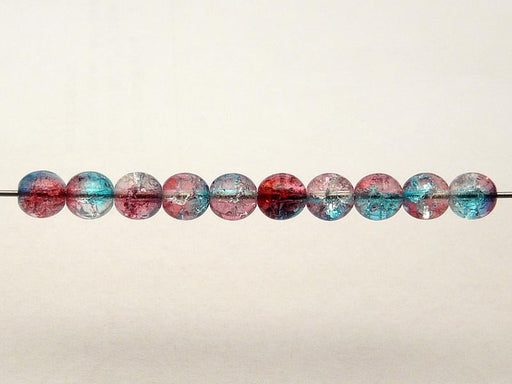 50 St. Runde Perlen 6 mm, Crystal Red Aqua Blue Two Tone Luster, Böhmische Glas