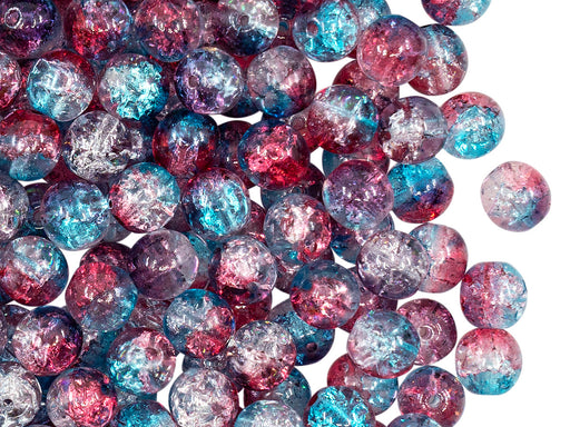 50 St. Runde Perlen 6 mm, Crystal Red Aqua Blue Two Tone Luster, Böhmische Glas