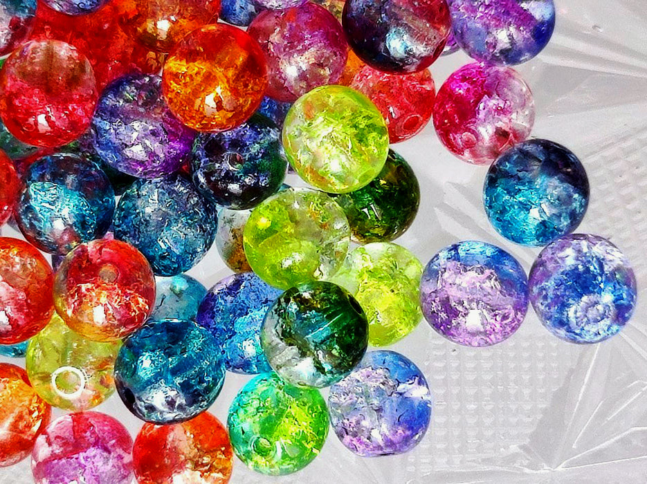 50 pcs Trompetenblumenperlen 10x12 mm, Kristall gemischte Farben krakeliert, Tschechisches Glas (Round Beads)