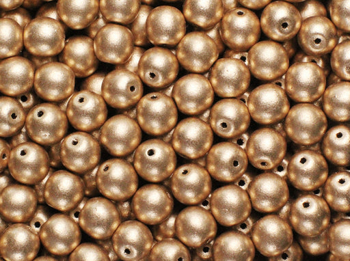 50 St. Runde Gepresste Perlen 6mm, Böhmisches Glas, Kristall Bronze Blass Gold (Aztec Gold)