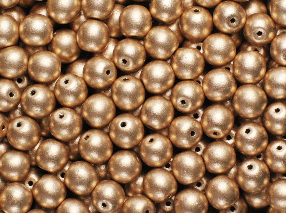 50 St. Runde Gepresste Perlen 6mm, Böhmisches Glas, Kristall Bronze Blass Gold (Aztec Gold)