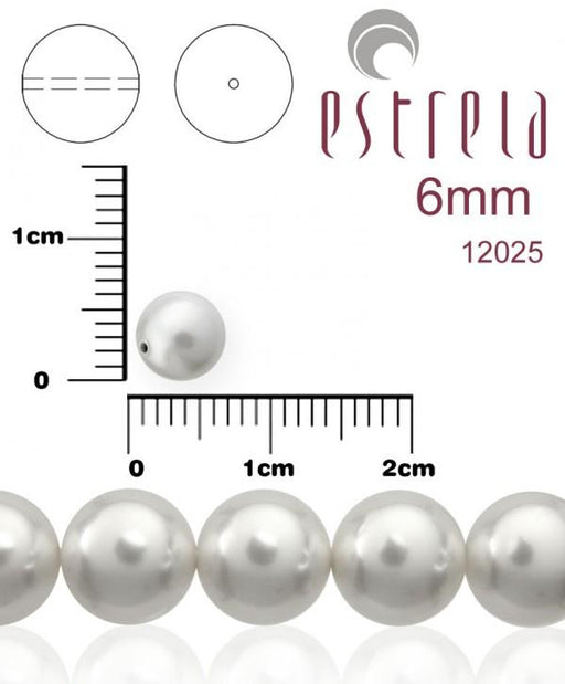 50 St. Runde Perlmuttperlen 6mm, Böhmisches Glas, Weiße Perle