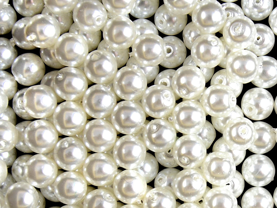 1 St. Runde Gepresste Perlen Set rund 3mm, 4mm, 6mm, 8mm, Weiße Perle, Tschechisches Glas