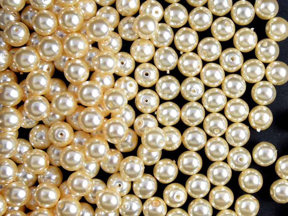 50 St. Runde Perlmuttperlen 6mm, Böhmisches Glas, Beige Perle