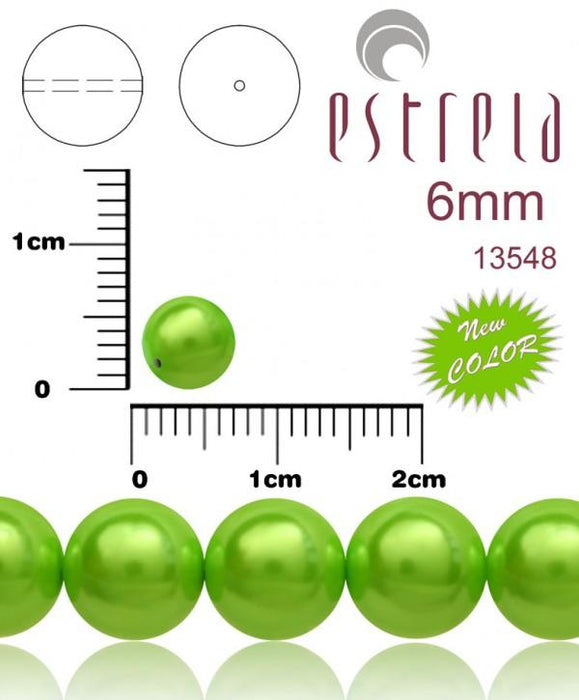 50 St. Runde Perlmuttperlen 6mm, Böhmisches Glas,Pastell Grüne Erbse