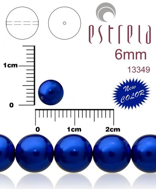 50 St. Runde Perlmuttperlen 6mm, Böhmisches Glas,Pastell Blau