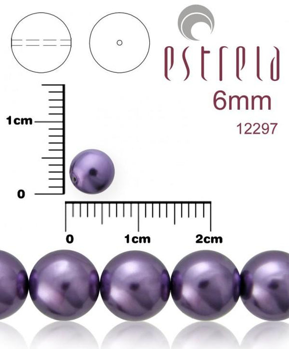 50 St. Runde Perlmuttperlen 6mm, Böhmisches Glas, Violettt