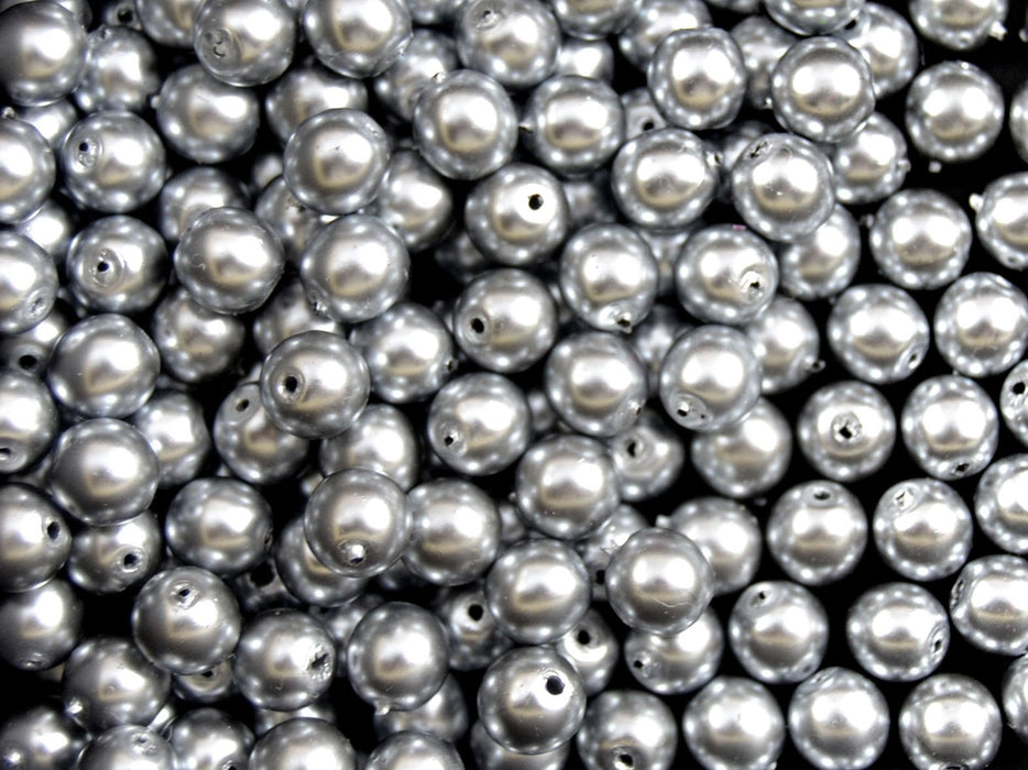 50 St. Runde Perlmuttperlen 6mm, Böhmisches Glas, Graue Perle