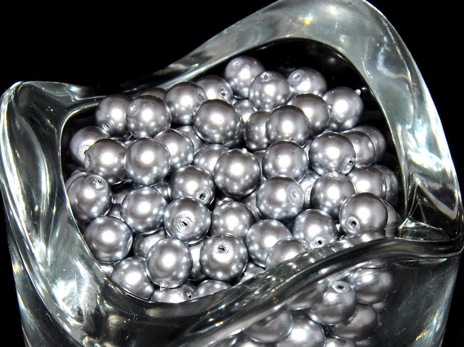 50 St. Runde Perlmuttperlen 6mm, Böhmisches Glas, Graue Perle