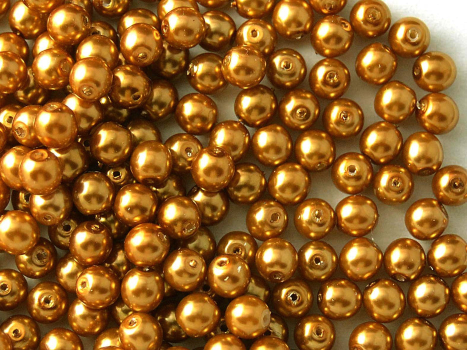 50 St. Runde Perlmuttperlen 6mm, Böhmisches Glas, Bronze Perle