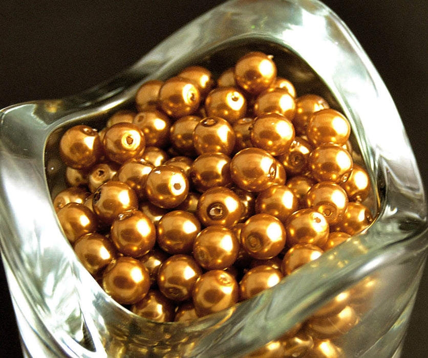 50 St. Runde Perlmuttperlen 6mm, Böhmisches Glas, Bronze Perle