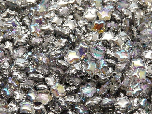 50p Sternperlen, 6 mm, Tschechisches Glas, Kristall, Silber schimmernd