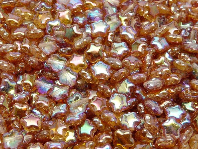 50p Sternperlen, 6 mm, Tschechisches Glas, Kristall, Orange schimmernd