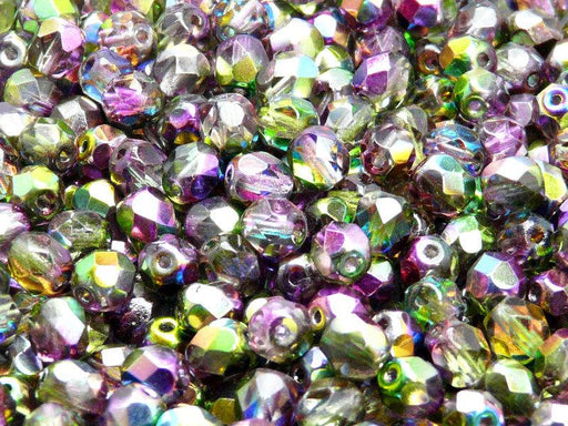 50 St. Fire-Polished Facettiert Perlen Rund 6mm, Böhmische Glas, Magie Violett-Grün
