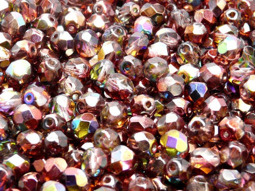 50 St. Fire Polished facettierte Glasperlen Rund 6mm, Magic Rot Braun, Tschechisches Glas