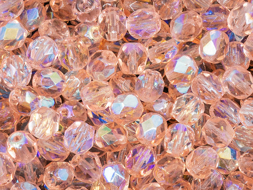 50 St. Fire-Polished Facettiert Perlen Rund 6mm, Böhmische Glas, Rosaline AB