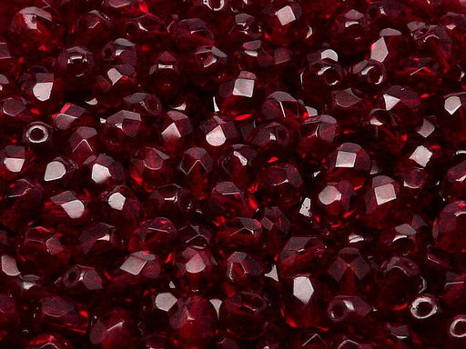 50 St. Fire Polished facettierte Glasperlen Rund 6mm, Dunkler Rubin (Granat), Tschechisches Glas
