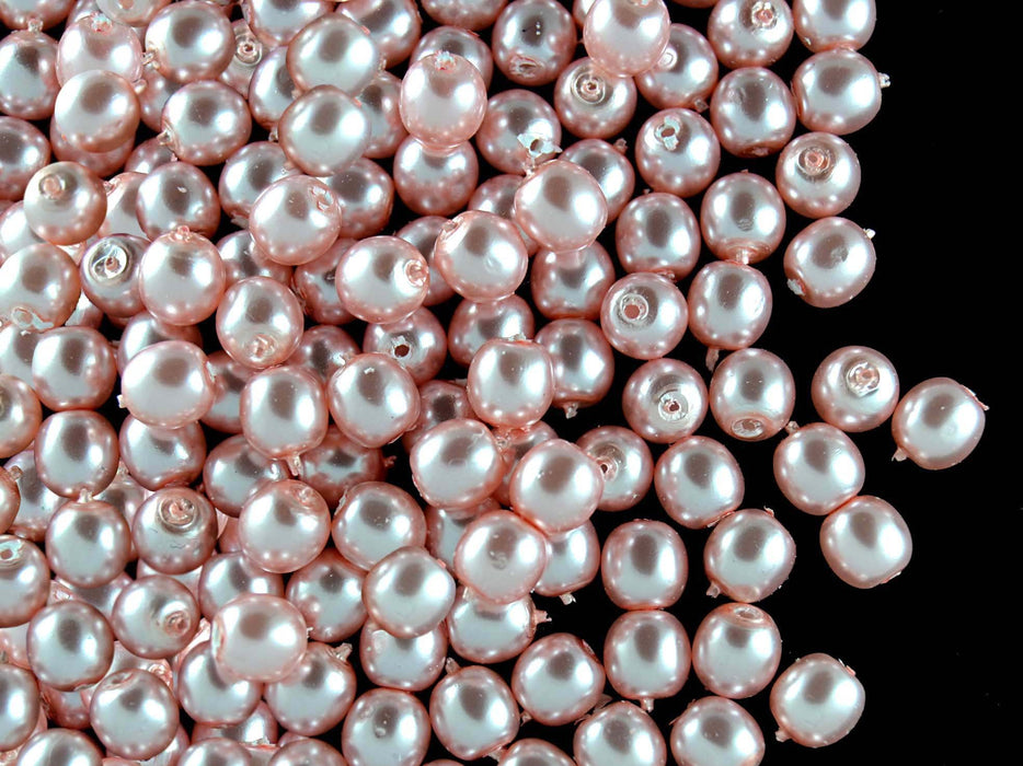 50 St. Runde Perlmuttperlen 6mm, Böhmisches Glas, Blassrosa Shell Pearl
