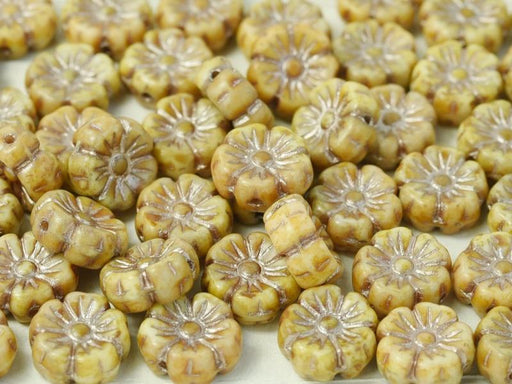 Hibiskusblüten Perlen 7mm Kreideweißer Moosgranit Picasso Tschechisches Glas Farbe_Beige