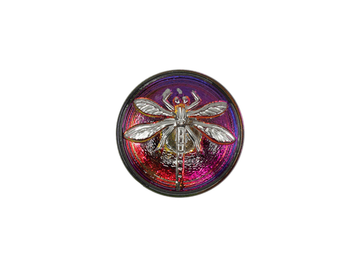 1 St. Tschechischer Glascabochon, Kristall Lila-Violett, silberne Libelle, handbemalt, Größe 8 (18 mm)