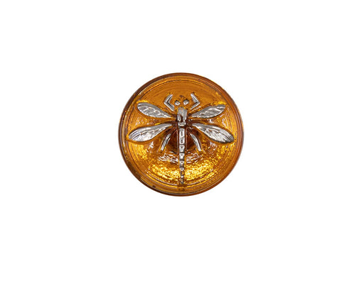 Tschechische Glasknöpfe handbemalt Größe 8 (18.0 mm | 3/4'') Topas mit silbernen Libelle Tschechisches Glas  Farbe_Brown