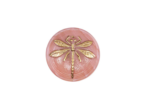 Tschechische Glascabochons 18 mm Opak Rosa mit goldenen Libelle Tschechisches Glas  Farbe_Pink
