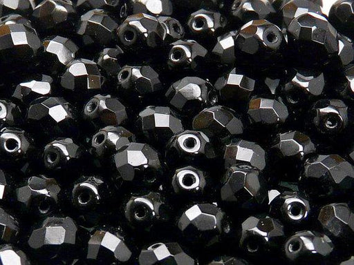 25 St. FFire Polished facettierte Glasperlen Rund 8mm, Jet Schwarz, Tschechisches Glas