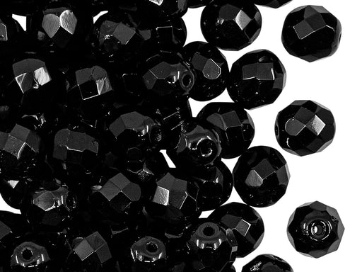 25 St. FFire Polished facettierte Glasperlen Rund 8mm, Jet Schwarz, Tschechisches Glas