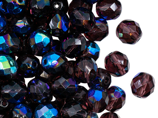 25 St. Fire Polished facettierte Glasperlen Rund 8mm, Amethyst halb AB, Tschechisches Glas
