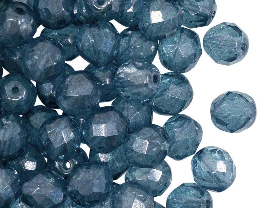 25 St. Fire Polished facettierte Glasperlen Rund 8mm, Kristall, Blau Luster, Tschechisches Glas