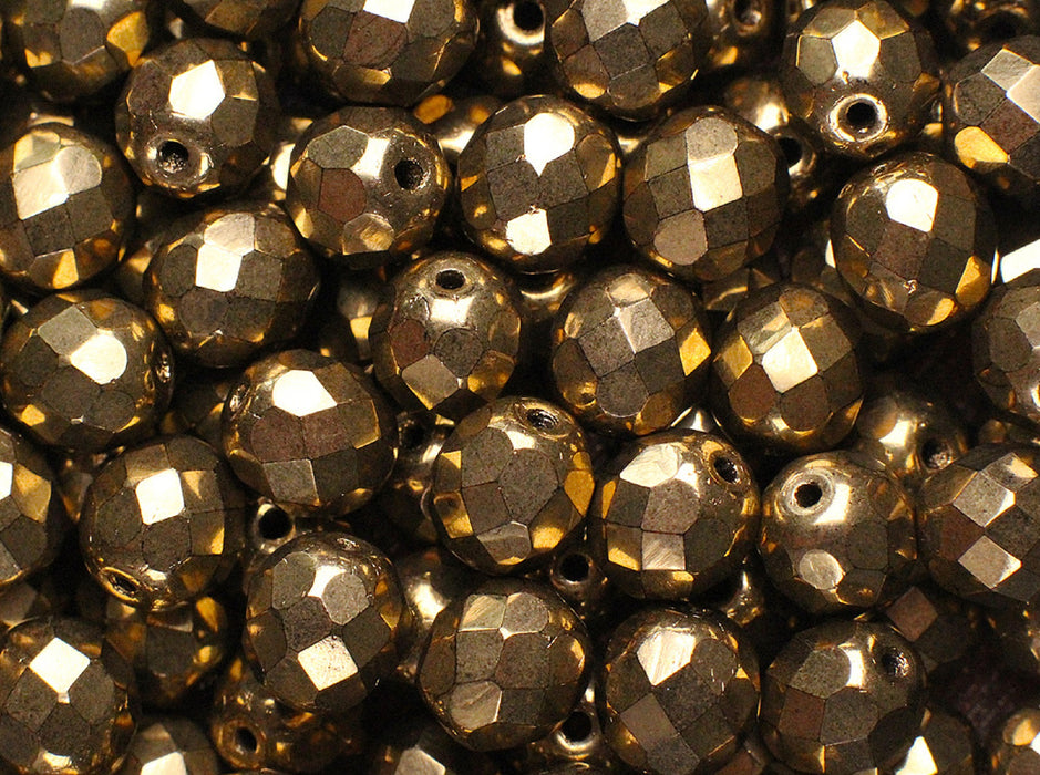 25 St.  Fire Polished facettierte Glasperlen Rund 8mm, Gold metallic, Tschechisches Glas