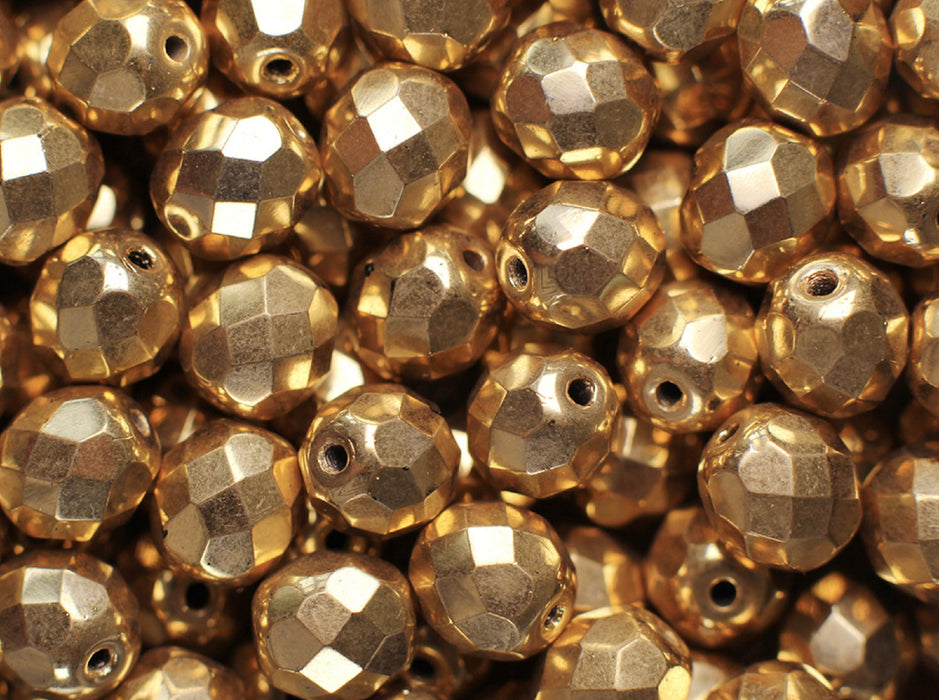 25 St.  Fire Polished facettierte Glasperlen Rund 8mm, vergoldet, 24 Karat, Tschechisches Glas
