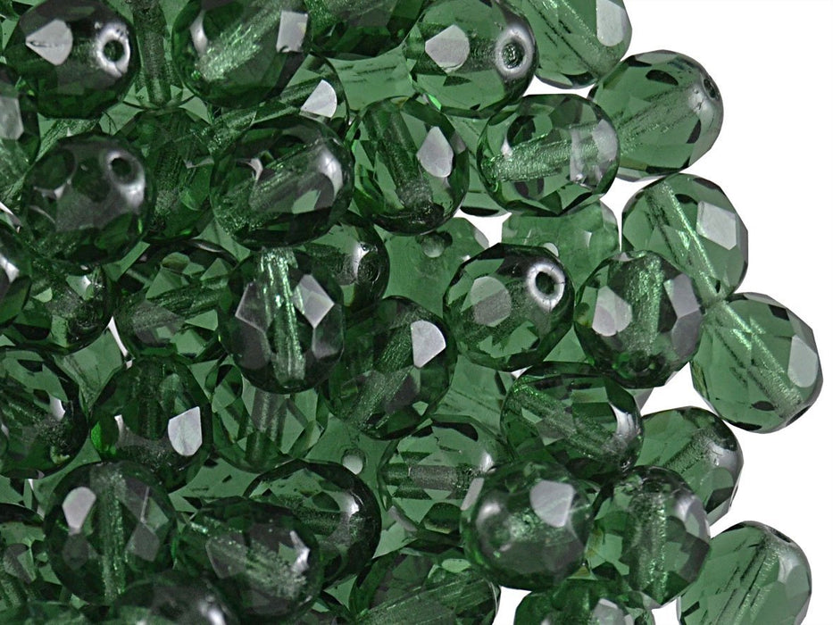 Fire Polished Beads 8 mm Dark Green Transparent Czech Glass Green
