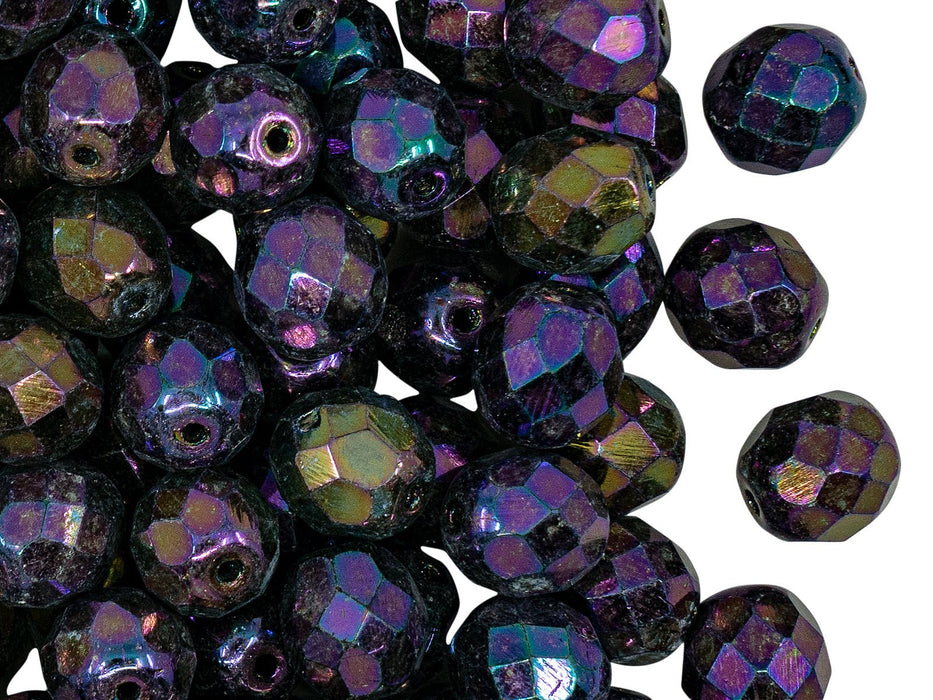 Fire Polished Glasperlen 8 mm Lila irisierend  Tschechisches Glas  Farbe_Purple