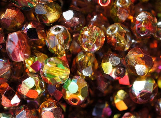 Fire Polished Glasperlen 8 mm Magic Rot Gelb Tschechisches Glas Farbe_Red Farbe_ Multicolored