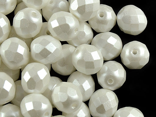 25 St. Fire Polished facettierte Glasperlen Rund 8mm, Pastell, Weiß, Tschechisches Glas