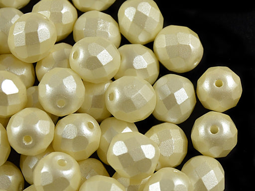 25 St. Fire Polished facettierte Glasperlen Rund 8mm, Pastell, Creme hell, Tschechisches Glas