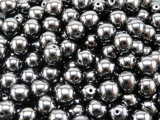 25 St. Runde Gepresste Perlen 8mm, Böhmisches Glas, Jet Hematit