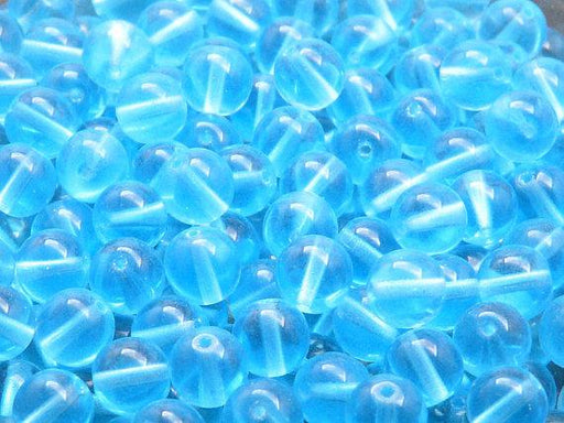 25 St. Gepresste Glasperlen rund 8mm, Aquamarin hell (Hellblau transparent), Tschechisches Glas