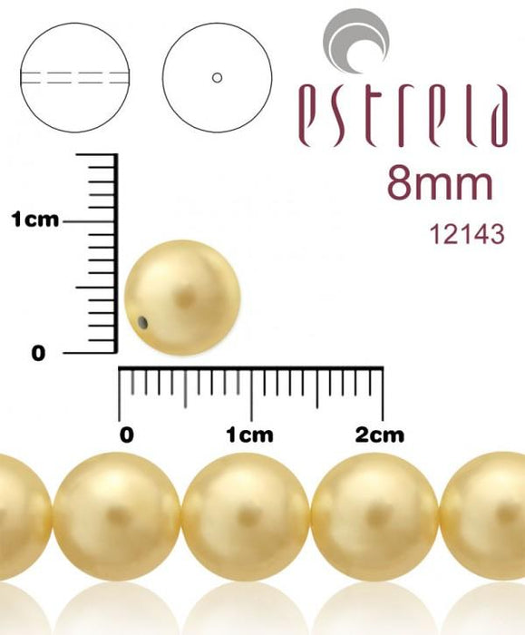 30 St. Runde Perlmutt Perlen 8mm, Böhmisches Glas, Beige Perle