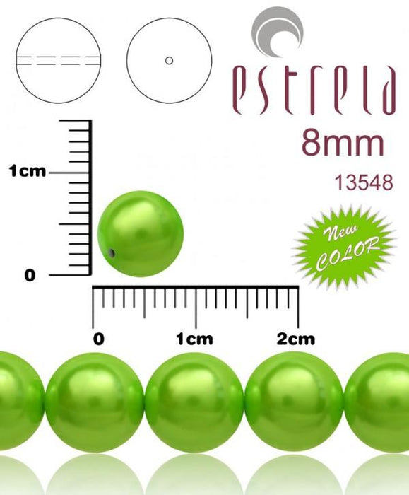 30 St. Runde Perlmutt Perlen 8mm, Böhmisches Glas, Grüne Erbse