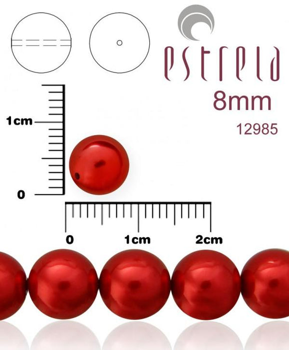 30 St. Runde Perlmutt Perlen 8mm, Böhmisches Glas, Rot