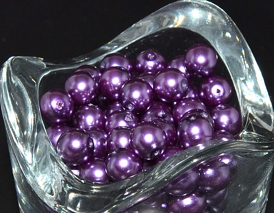 30 St. Runde Perlmutt Perlen 8mm, Böhmisches Glas, Violett