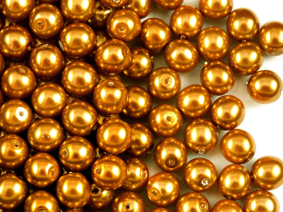 30 St. Runde Perlmutt Perlen 8mm, Böhmisches Glas, Bronze Perle