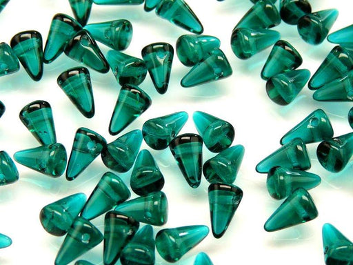 20 St. Spike Kleine Gepresste Perlen 5x8mm, Böhmische Glas, Dunkel Smaragd Transparent