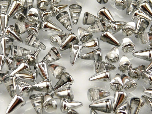 20 St. Spike Kleine Gepresste Perlen 5x8mm, Böhmische Glas, Kristall Halb Silber