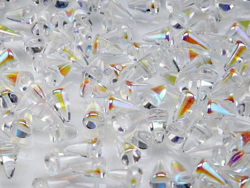 20 St. Spike Kleine Gepresste Perlen 5x8mm, Böhmische Glas, Kristall Halb AB