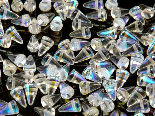 20 St. Spike Kleine Gepresste Perlen 5x8mm, Böhmische Glas, Kristall Halb AB