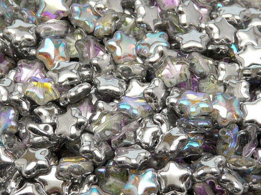 50p Sternperlen, 8 mm, Tschechisches Glas, Kristall, Silber schimmernd