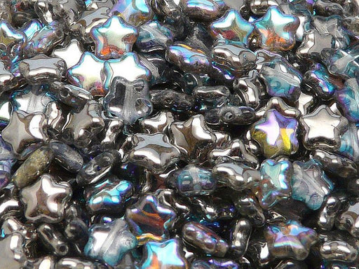 50p Sternperlen, 8 mm, Tschechisches Glas, Kristall, Graphit schimmernd